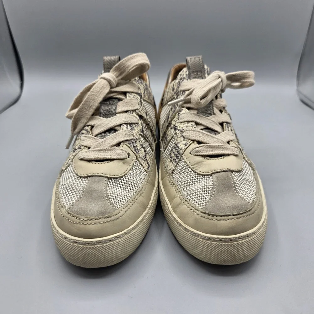 Frye Webster Sneakers Womens 8.5 Beige Leather Platform Snake Print Low Top Shoe